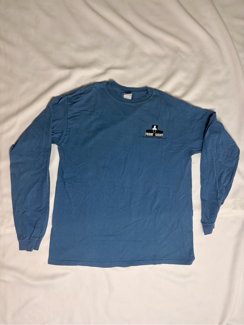 VTG Front Sight T Shirt “Any Gun Will Do” 90’s BLUE Size L Authentic Pigment